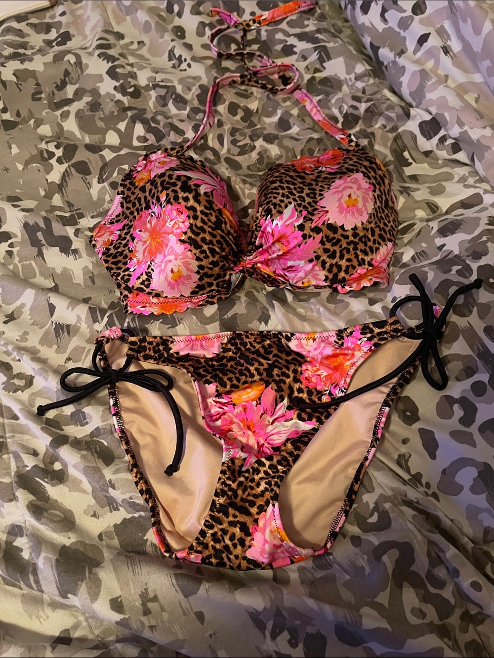 Victoria's Secret Leopard & Pink Floral Bikini Top